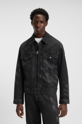 HUGO x RB black-denim jacket with lasered pattern, Black