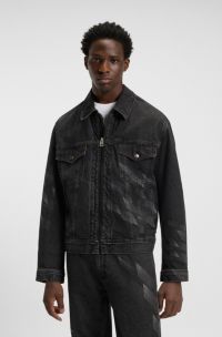 HUGO x RB black-denim jacket with lasered pattern, Black