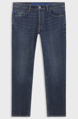 Tapered-fit jeans in blue stretch denim, Dark Blue