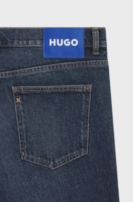 Tapered-fit jeans in blue stretch denim, Dark Blue