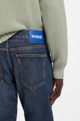 Tapered-fit jeans in blue stretch denim, Dark Blue