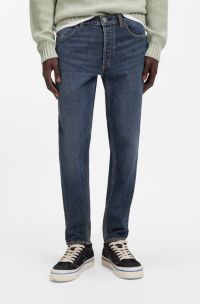 Jeans con fit affusolato in denim elasticizzato blu, Blu scuro