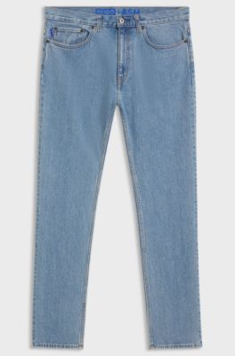 Slim-fit jeans in vintage-wash blue stretch denim, Light Blue