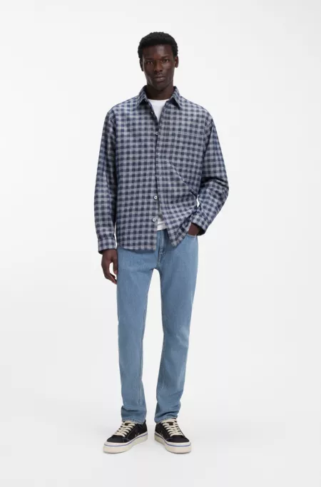 Slim-fit jeans in vintage-wash blue stretch denim