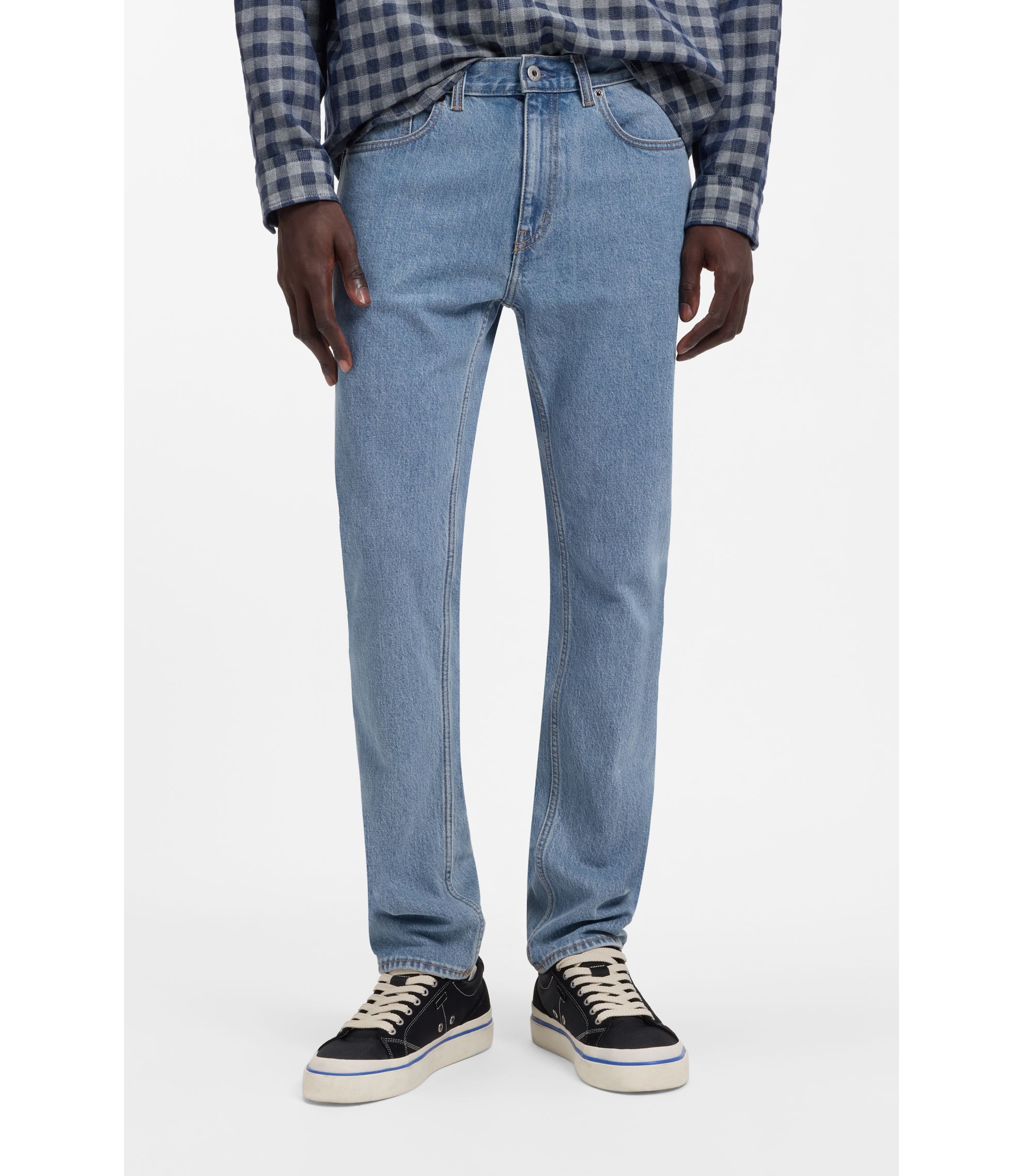 Slim-Fit Jeans aus blauem Stretch-Denim mit Vintage-Waschung