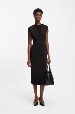Stretch-jersey dress with waistband detail, Black