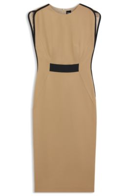 Stretch-jersey dress with waistband detail, Light Beige