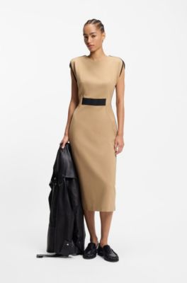 Stretch-jersey dress with waistband detail, Light Beige