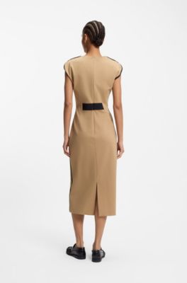 Stretch-jersey dress with waistband detail, Light Beige
