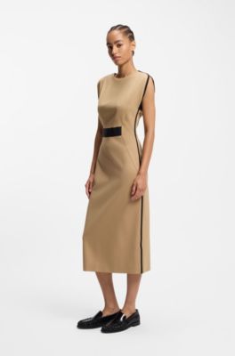 Stretch-jersey dress with waistband detail, Light Beige