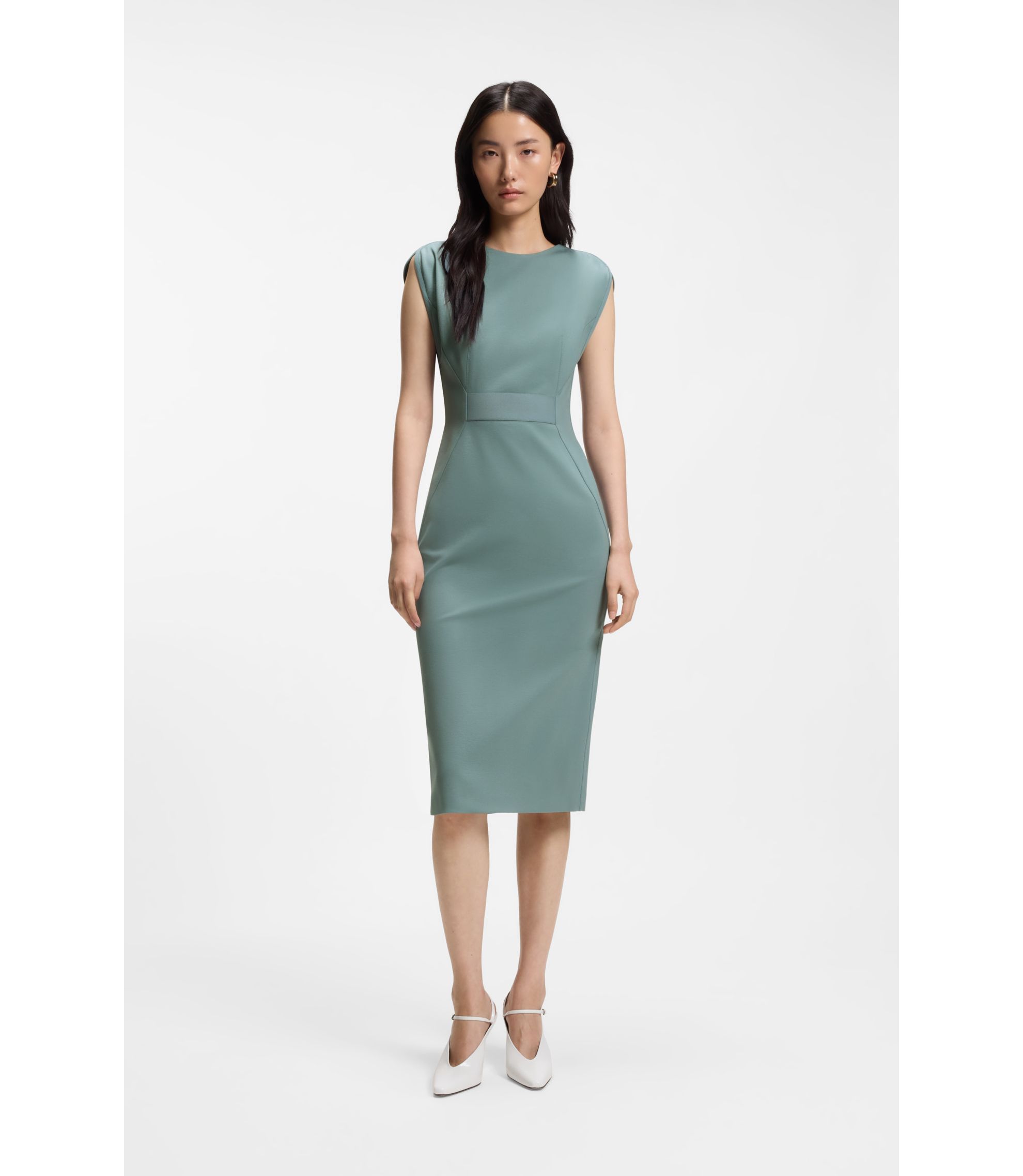 BOSS - Stretch-jersey dress with waistband detail - Blue