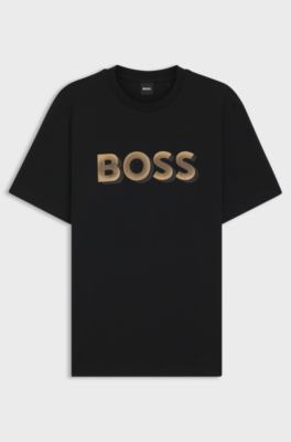 T-shirt en coton merceris&eacute; avec logo artistique, Noir