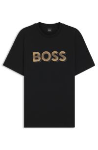 Mercerised-cotton T-shirt with logo artwork, Black