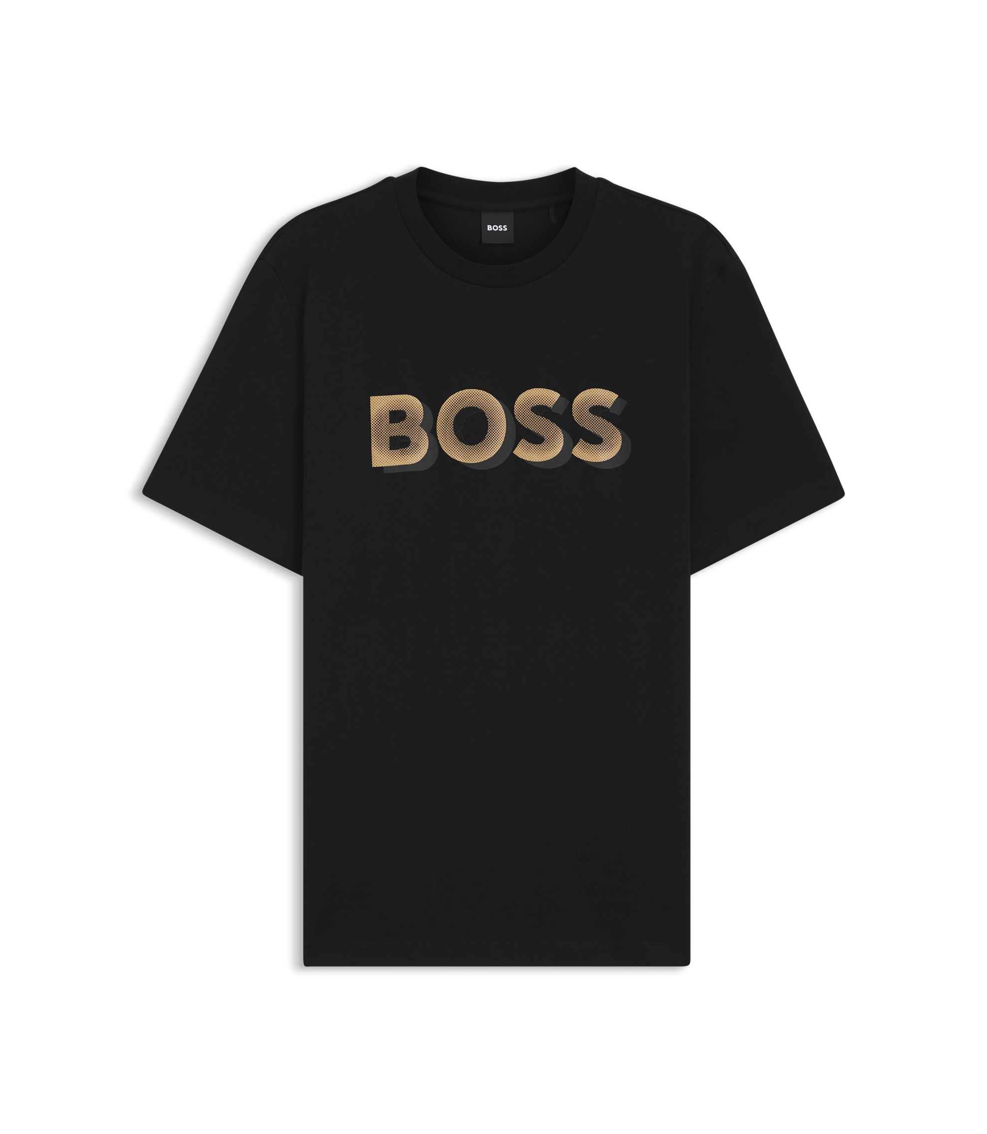 BOSS - Mercerised-cotton T-shirt with logo artwork - Black