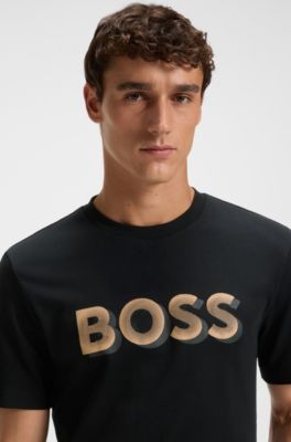 Mercerised-cotton T-shirt with logo artwork, Black
