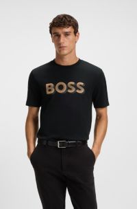 T-shirt in cotone mercerizzato con grafica con logo, Nero