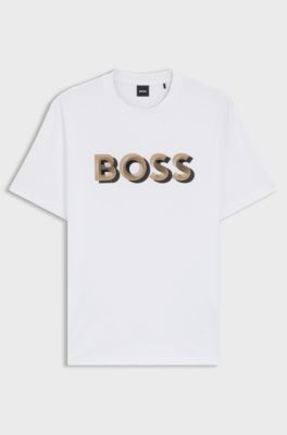 Camiseta de algod&oacute;n mercerizado con logo de dise&ntilde;o, Blanco