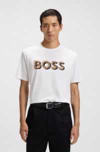 Mercerised-cotton T-shirt with logo artwork, White