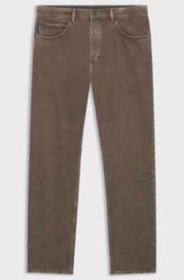Regular-fit jeans in washed denim, Brown