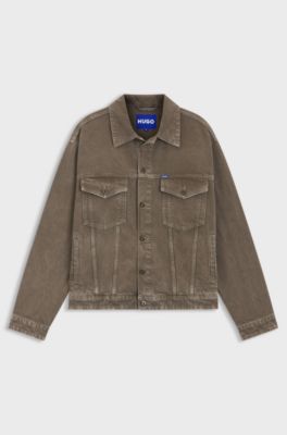 Regular-fit jacket in washed denim, Brown
