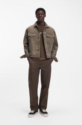 Regular-fit jacket in washed denim, Brown