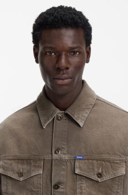 Regular-fit jacket in washed denim, Brown
