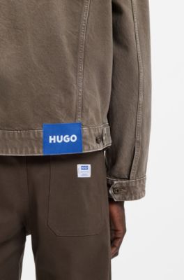 Regular-fit jacket in washed denim, Brown
