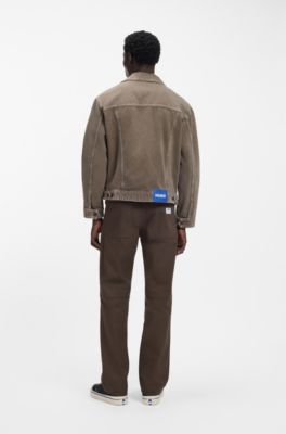 Regular-fit jacket in washed denim, Brown