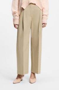 Pantaloni culotte fit morbido in cotone elasticizzato, Beige chiaro