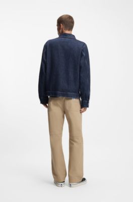 Veste zipp&eacute;e en denim bleu avec poche-poitrine, Bleu fonc&eacute;