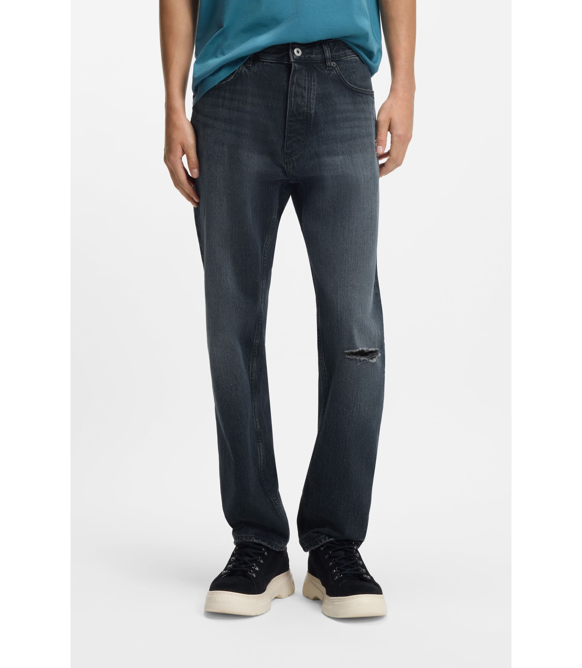 Regular-Fit Jeans aus dunkelblauem Denim