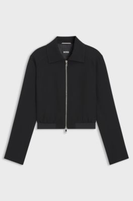 Regular-Fit Jacke aus Krepp-Gewebe mit Rei&szlig;verschluss, Schwarz