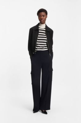 Regular-fit zip-up jacket in crepe fabric, Black