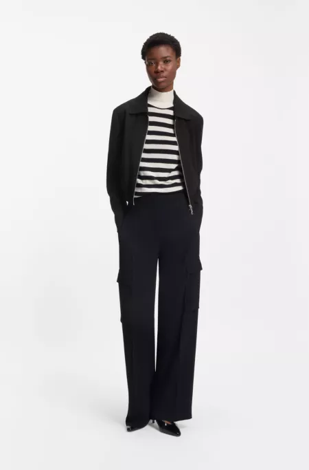 Regular-fit zip-up jacket in crepe fabric