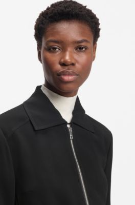 Giubbotto con zip regular fit in tessuto cr&ecirc;pe, Nero