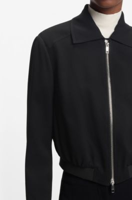 Regular-fit zip-up jacket in crepe fabric, Black