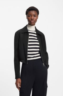 Veste Regular Fit zipp&eacute;e en tissu cr&ecirc;pe, Noir
