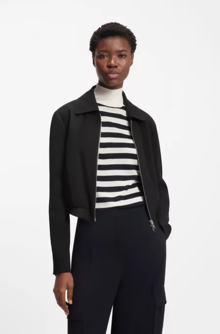 Regular-fit zip-up jacket in crepe fabric