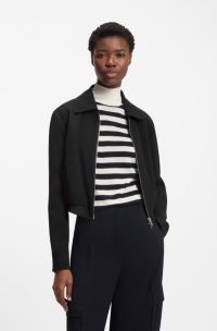 Regular-fit zip-up jacket in crepe fabric, Black