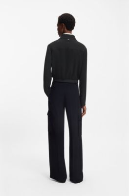 Regular-fit zip-up jacket in crepe fabric, Black