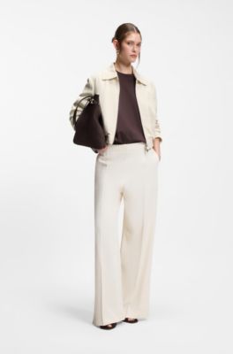 Regular-fit zip-up jacket in crepe fabric, Natural