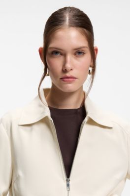 Regular-fit zip-up jacket in crepe fabric, Natural