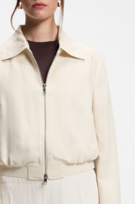 Regular-fit zip-up jacket in crepe fabric, Natural