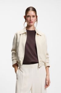 Regular-fit zip-up jacket in crepe fabric, Natural