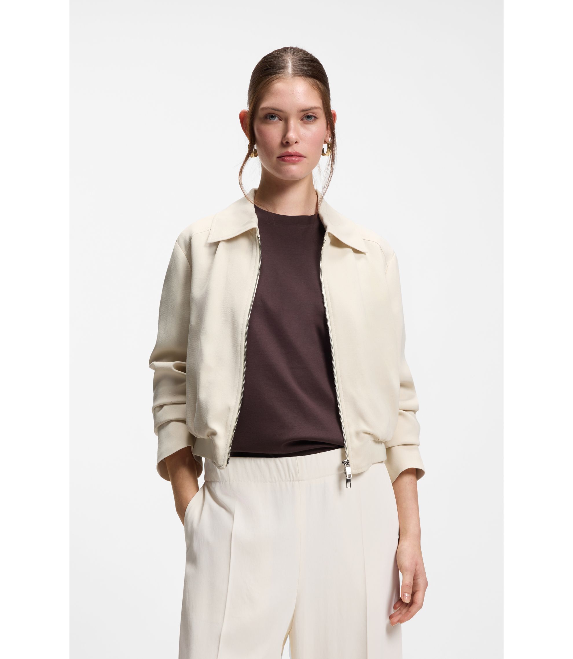 Regular-Fit Jacke aus Krepp-Gewebe mit Reißverschluss