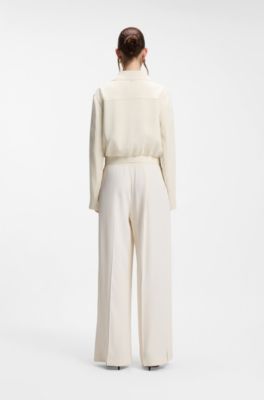 Regular-fit zip-up jacket in crepe fabric, Natural