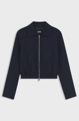 Regular-fit zip-up jacket in crepe fabric, Dark Blue