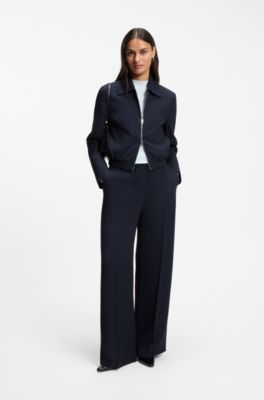 Regular-fit zip-up jacket in crepe fabric, Dark Blue