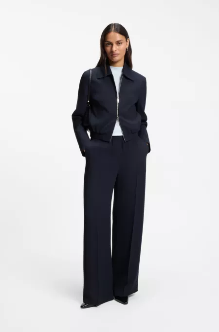 Regular-fit zip-up jacket in crepe fabric