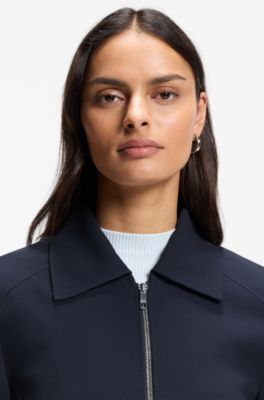 Regular-fit zip-up jacket in crepe fabric, Dark Blue